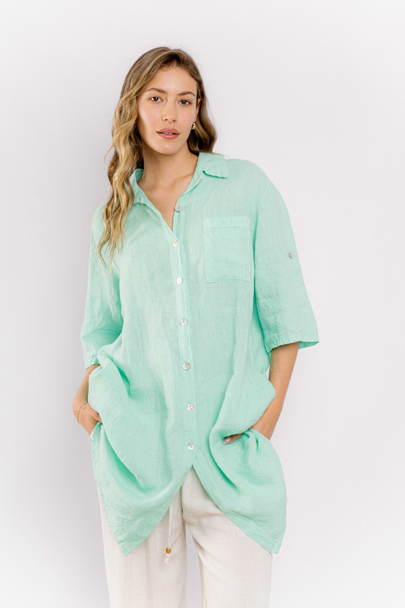 Vestido Lino Verde Agua