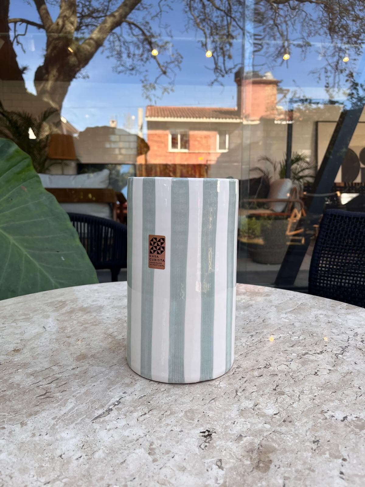 Florero Recto Bold Stripe Sage