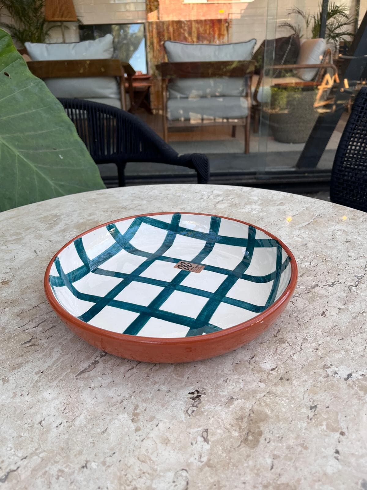 Large Bowl Grid Teal