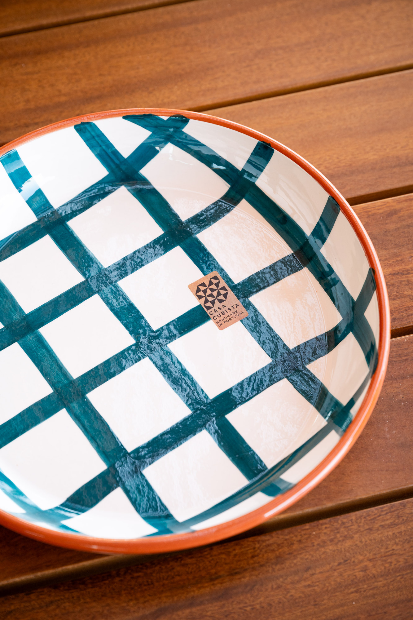 Large Bowl Grid Teal