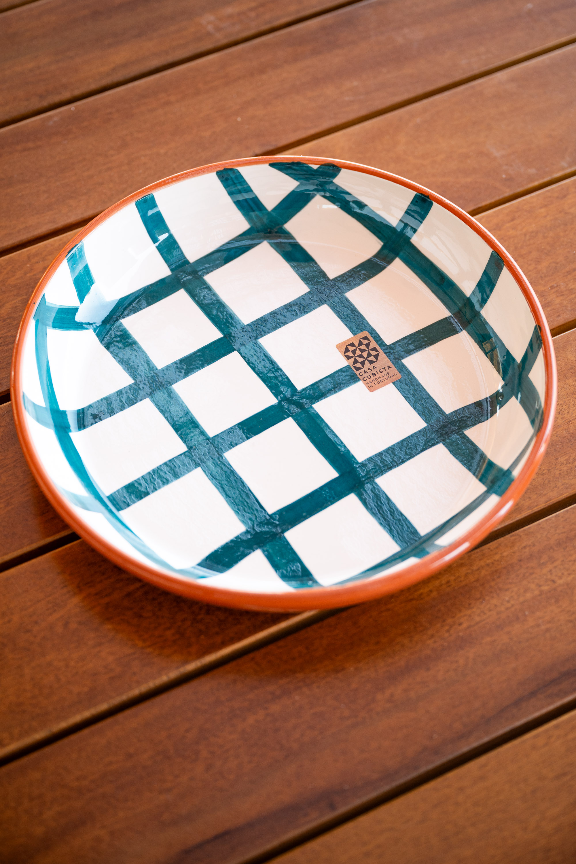 Large Bowl Grid Teal