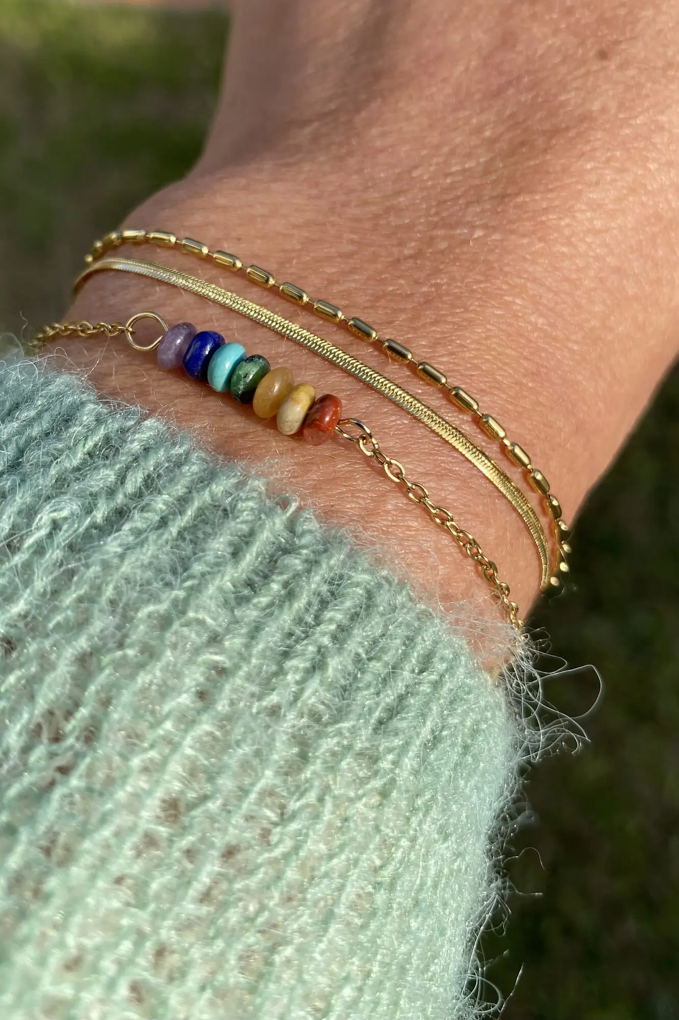 Pulsera CHAKRA en acero y piedras naturales