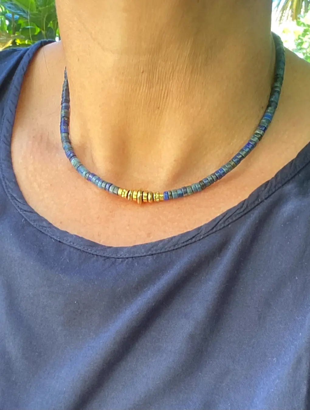 Collar DELFIN en acero, hematita y piedras naturales