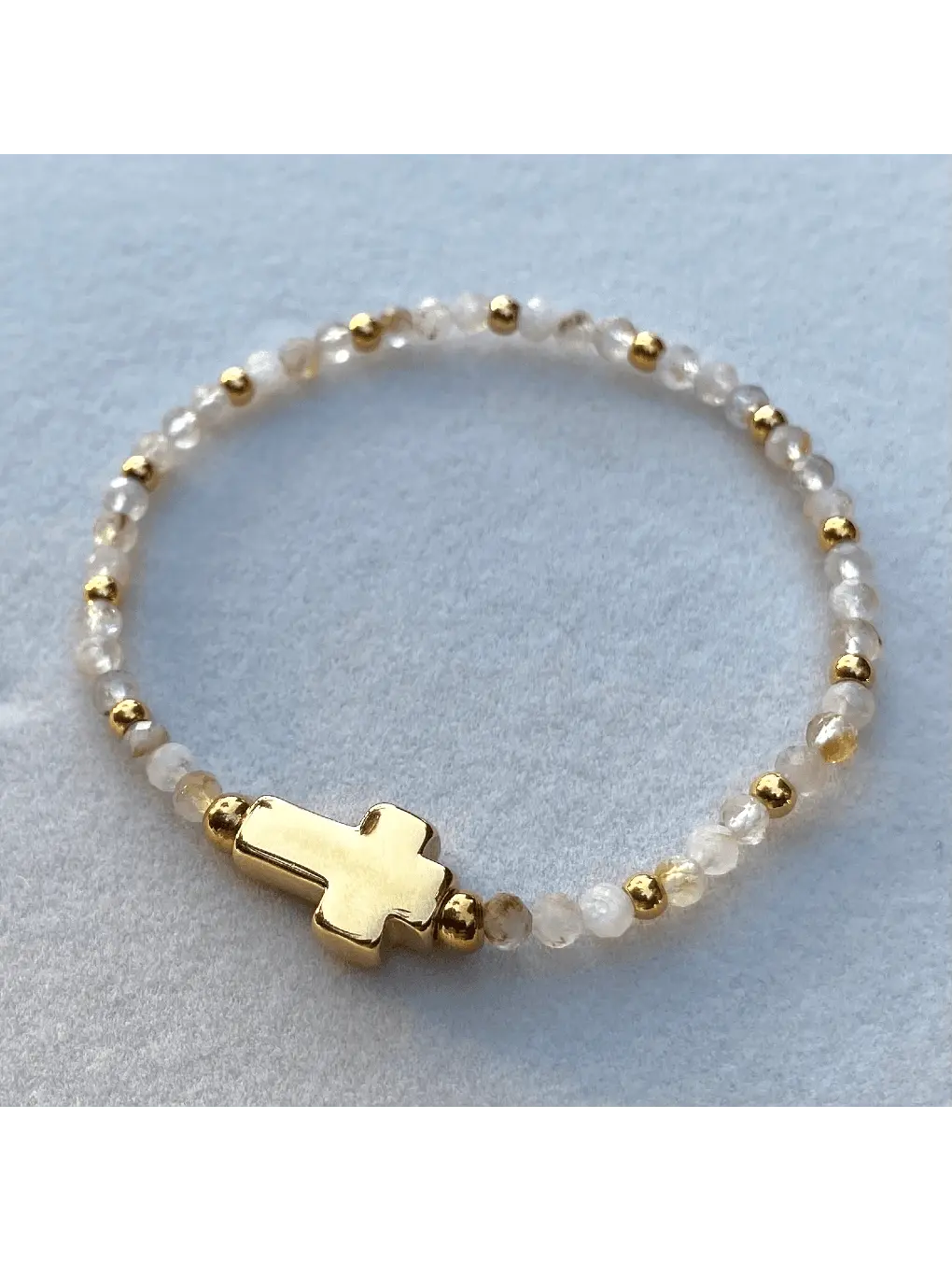Pulsera CRUZ en acero y piedras naturales