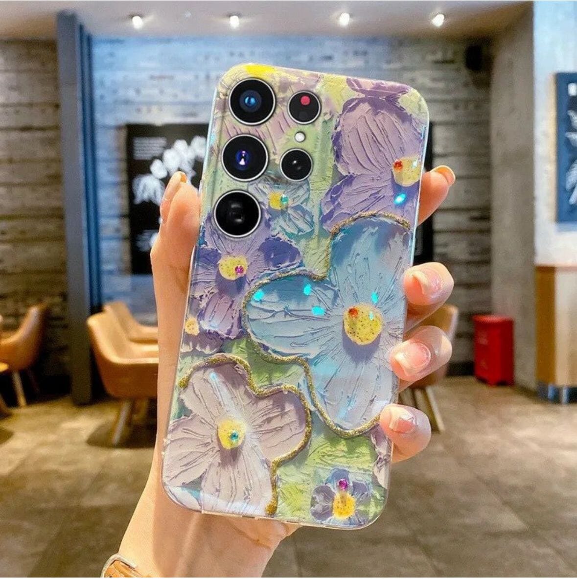 CASE FLORES PINTADAS AZULES SAMSUNG