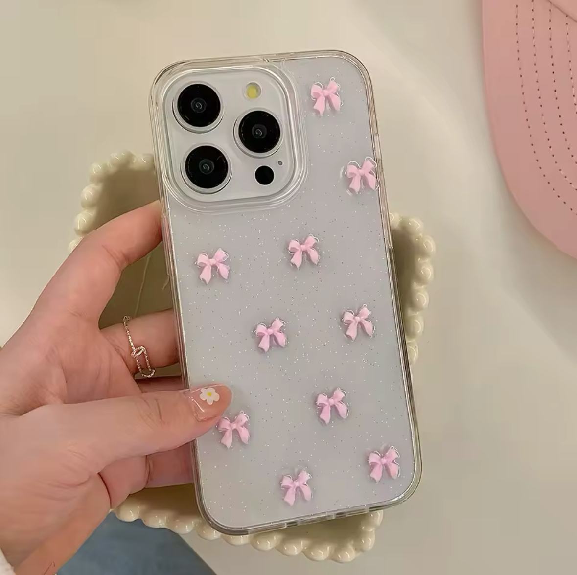 CASE MOÑAS ROSADAS GLITTER