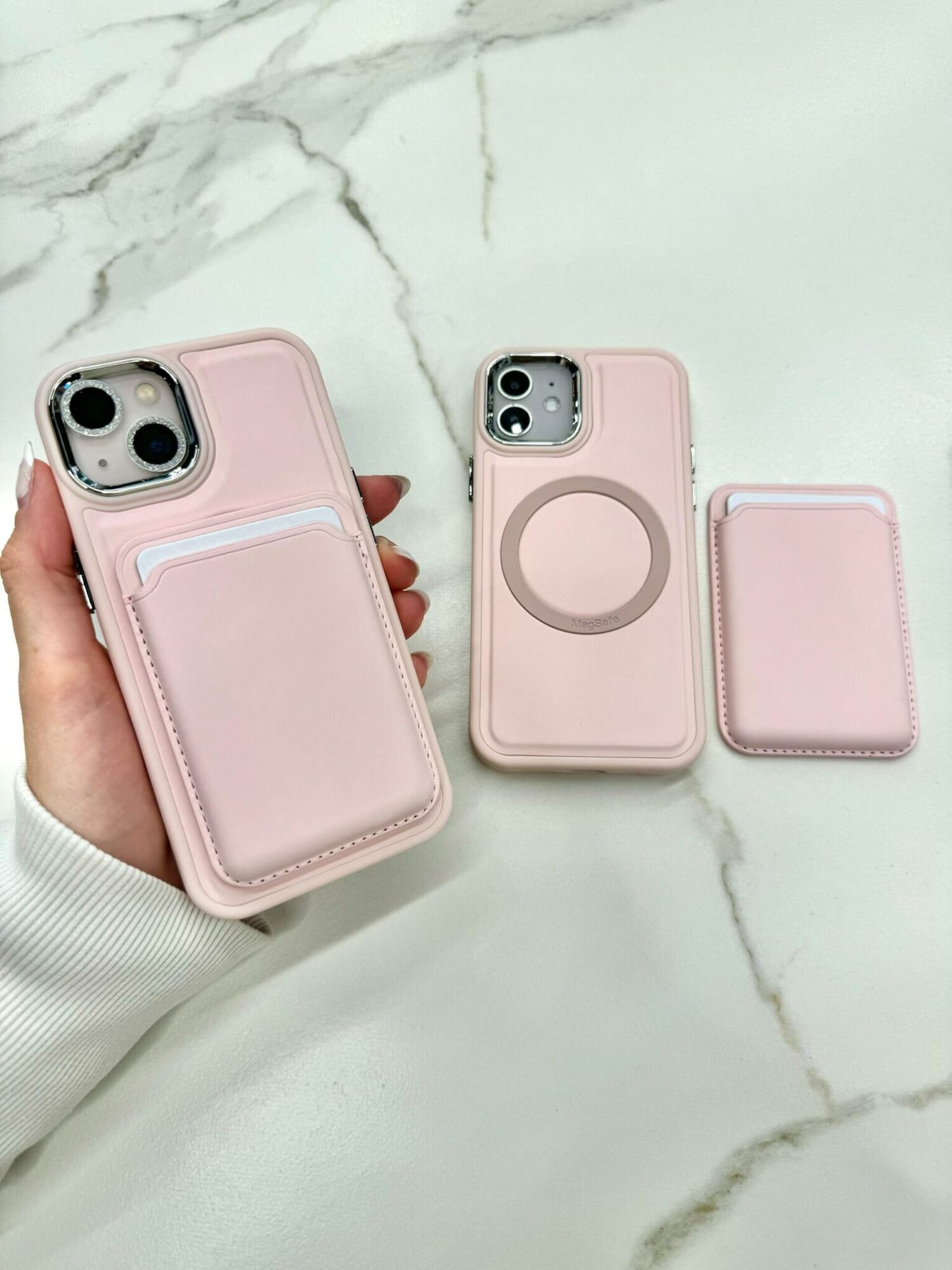 CASE MAGSAFE ROSA CON TARJETERO