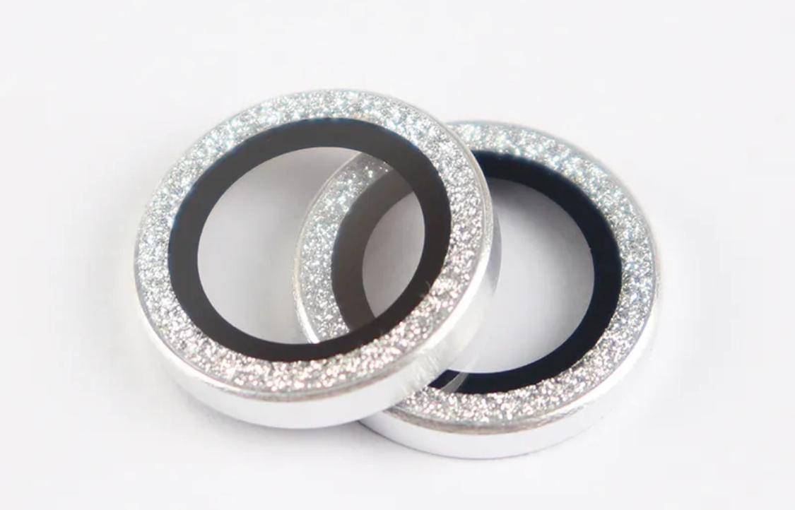 Set vidrios cámaras glitter plateado