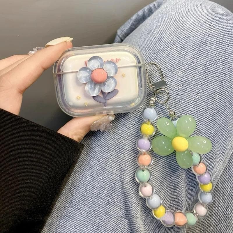 Case AirPods Flor azul y verde