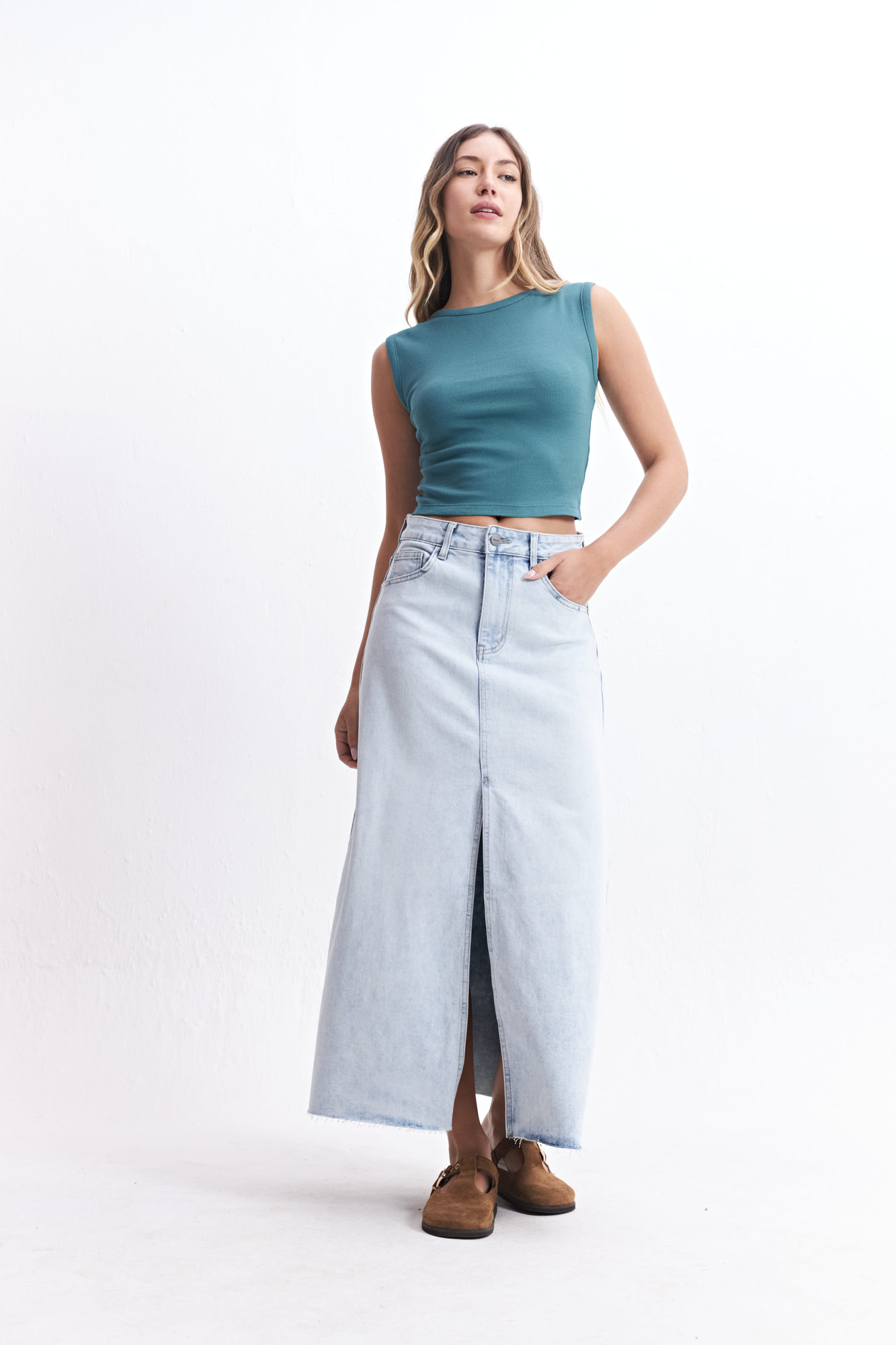 FALDA DENIM PARDA